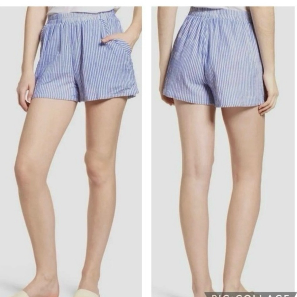 Bishop & Young Blue White Striped Flared High Waist Shorts S Preppy